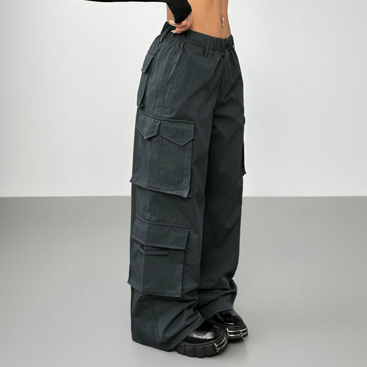 Casual Pants Elastic Waist High Waist Wide-leg Workwear Trousers