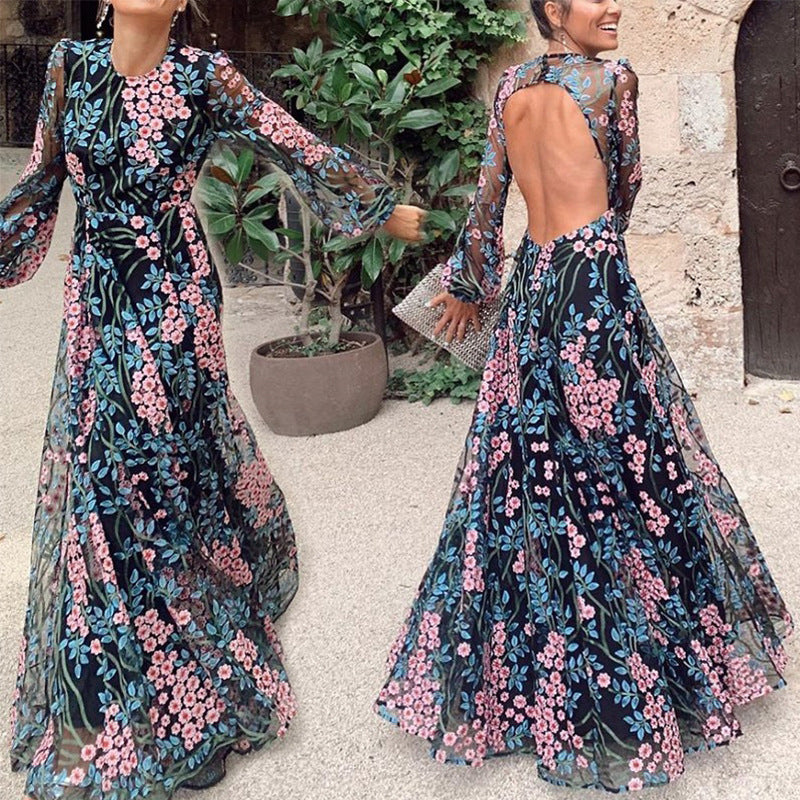 Women's Printed V-Neck Swing Dress