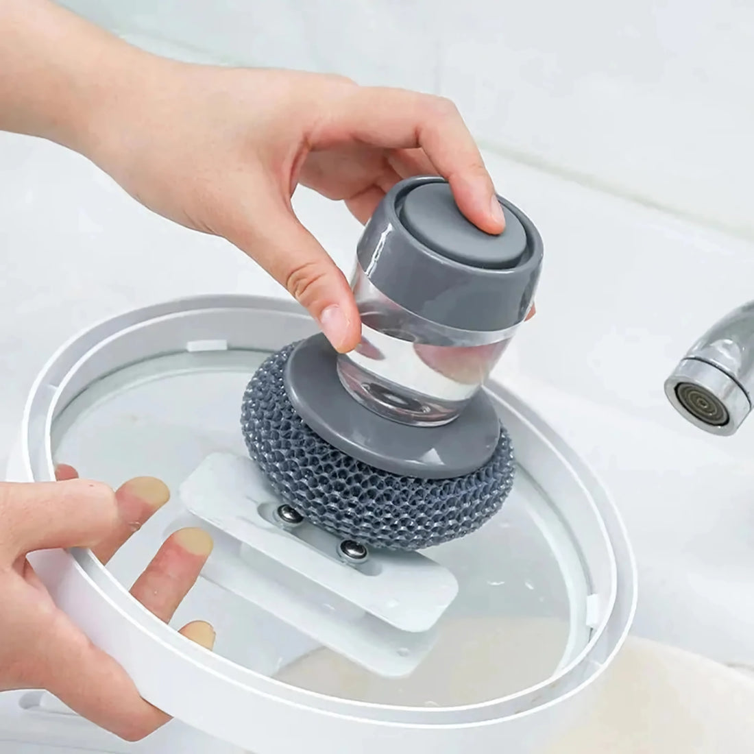 Press-Top Soap-Dispensing Kitchen Scrubber