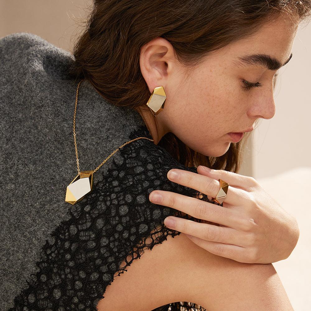 Gold-Colored Geometric Copper Ring
