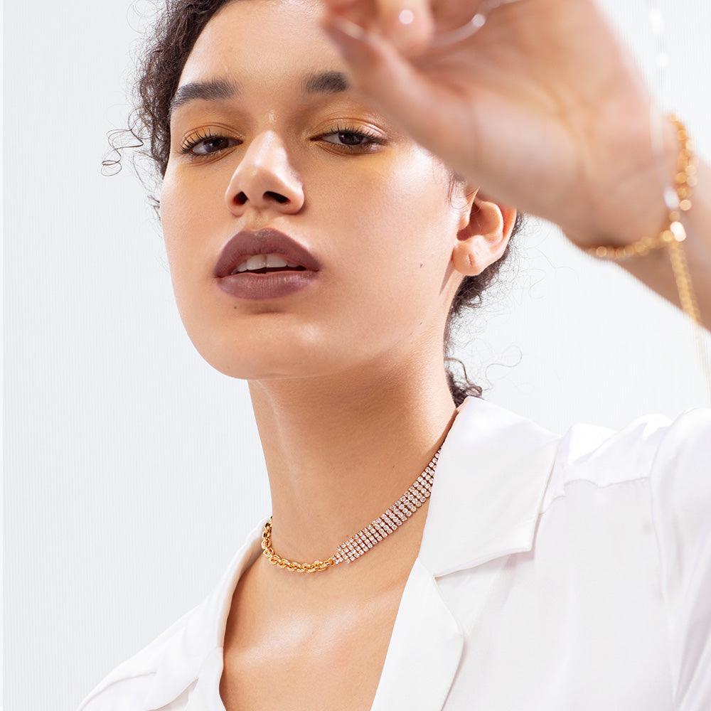 18K Gold Plated Brass Zircon Clavicle Chain - Trendha