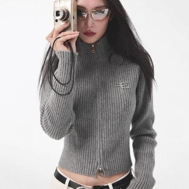 Y2K Gyaru Grey Zipper Cardigan – Trendha
