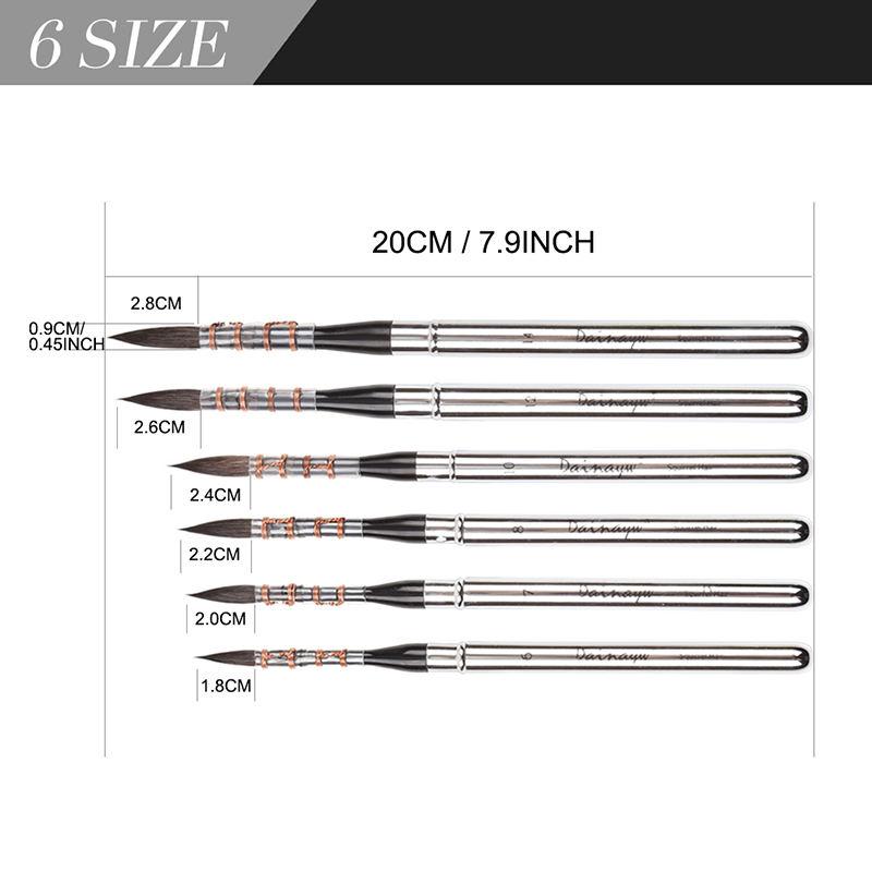 6-Piece Travel Watercolor Paint Brushes – Squirrel Hair Detail and Line Brushes