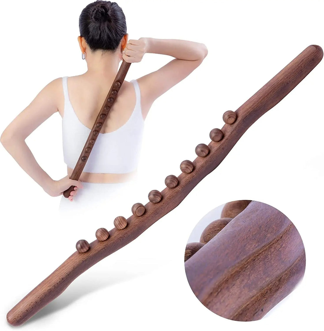 20-Bead Beech-Wood Manual Massage Roller