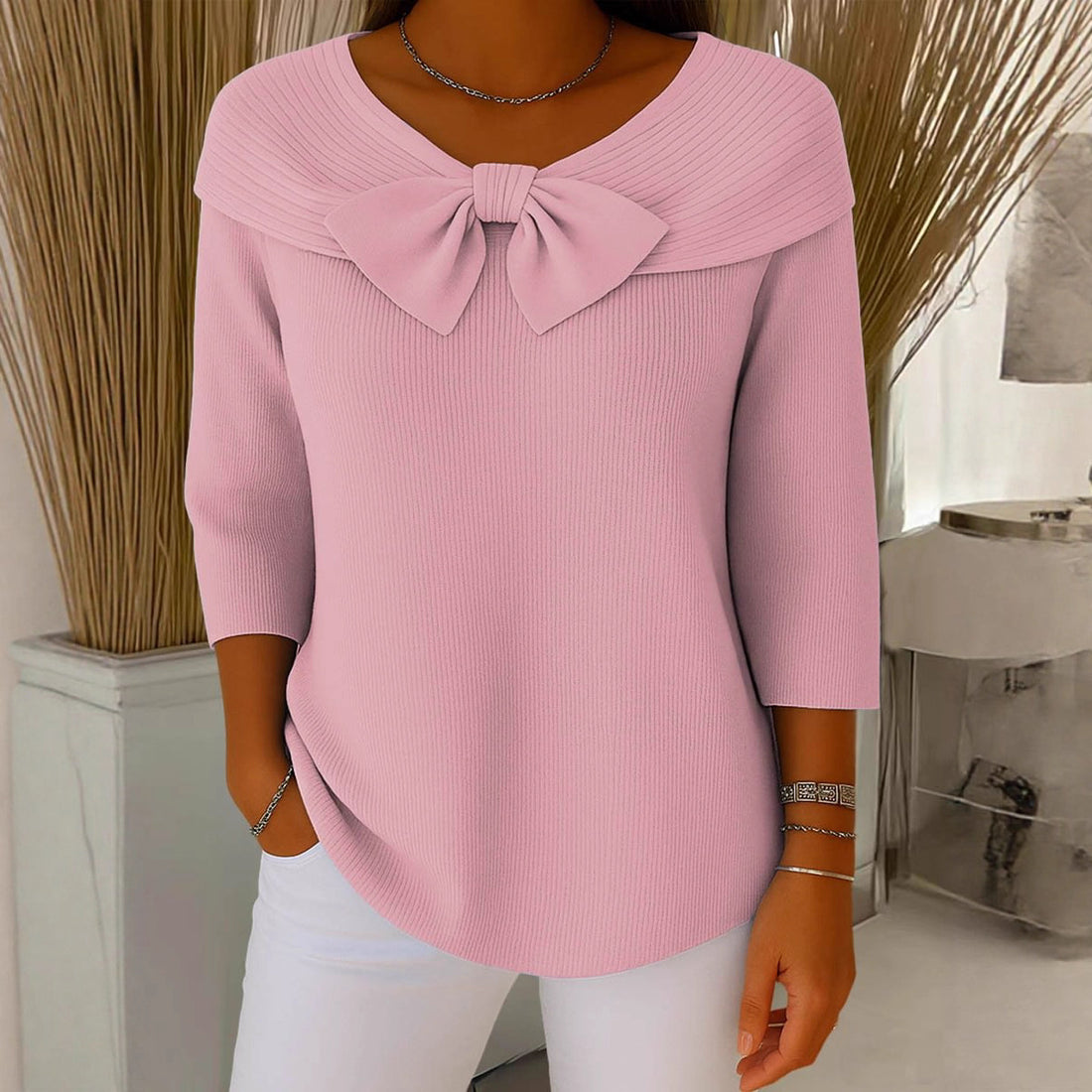 Knitted Bow Solid Color Sweater Autumn And Winter