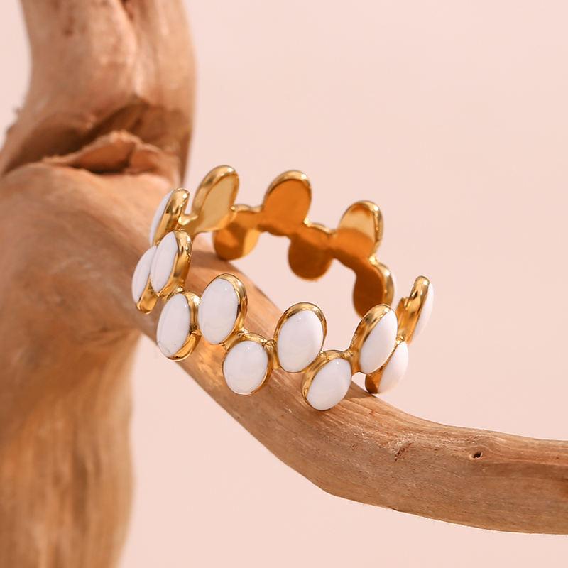 Adjustable White Enamel Geometric Ring