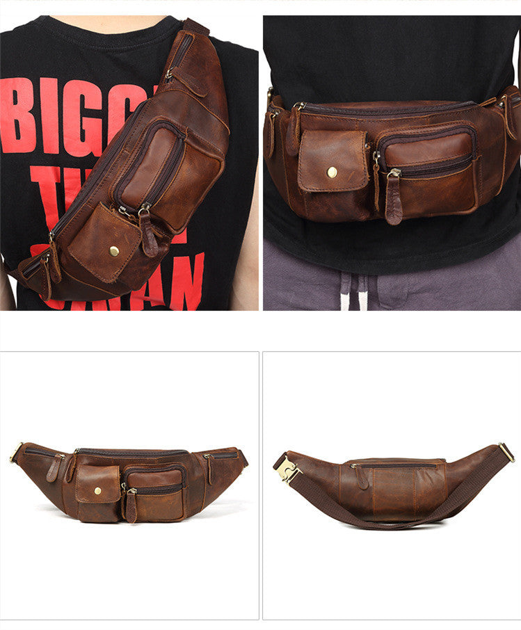 Men's Chest Bag Casual Fashion Leather Men's Bag Crazy Cow Leather Retro Crossbody Mobile Phone Waist Chest Bag