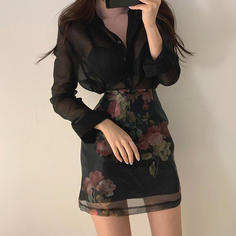 Sun Protection Shirt High Waist Color Printing Chiffon Skirt - Trendha