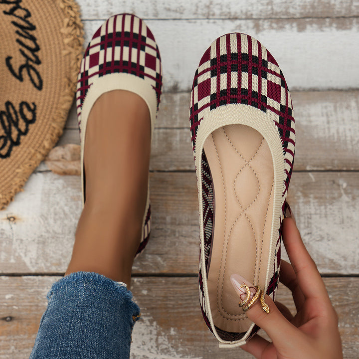 Fashion Plaid Print Flats Shoes New Fashion Casual Breathable Slip On Round-toe Mesh Shoes For Women