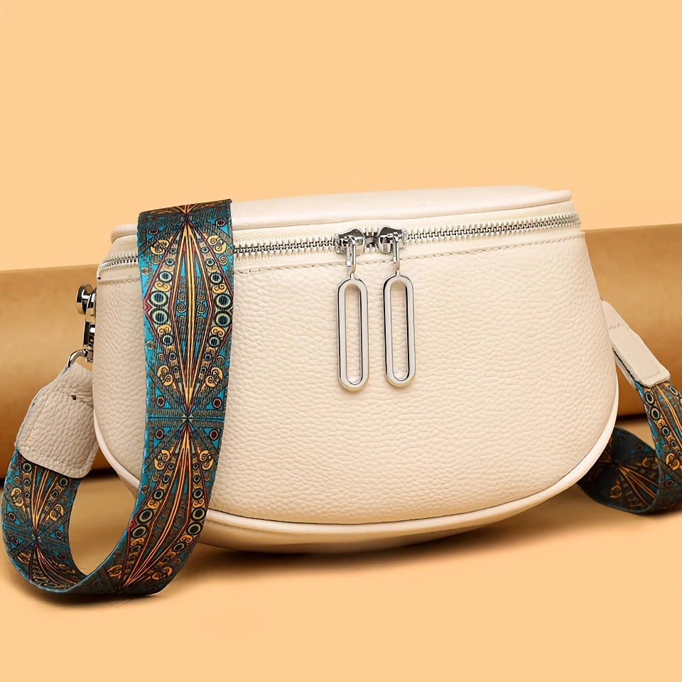 Leather Crossbody Bag with Patterned Strap
