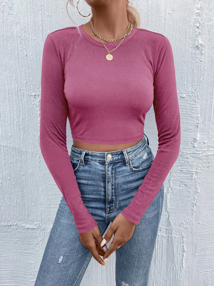 Women's Round Neck Pullover Casual Long Sleeve T-shirt Top