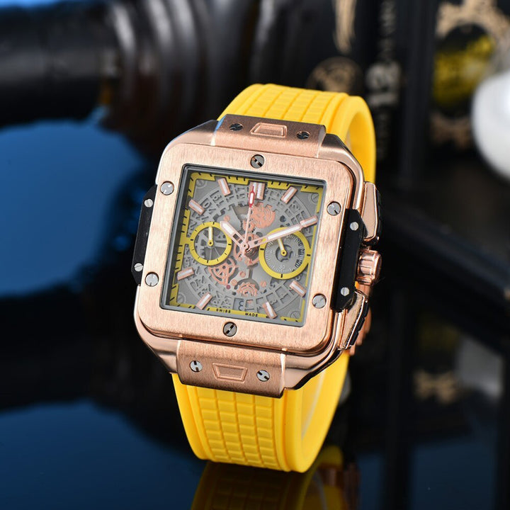 Square Hollow Quartz Watch Multicolor Silicone Men