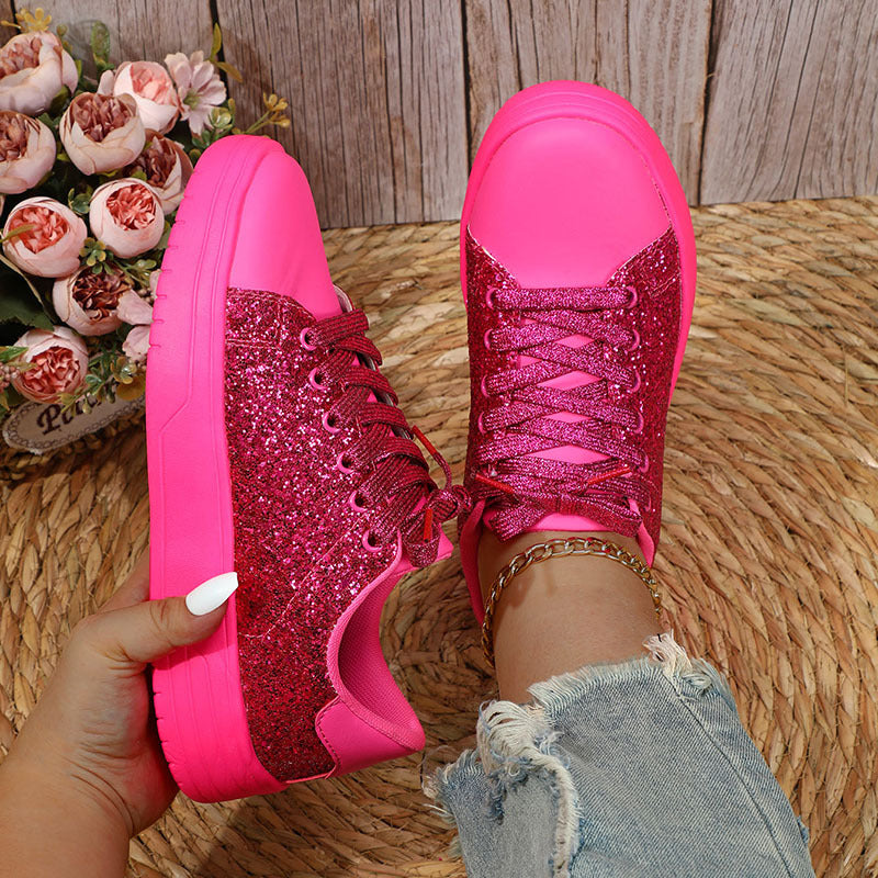 Glitter Lace-Up Thick-Sole Casual Shoes
