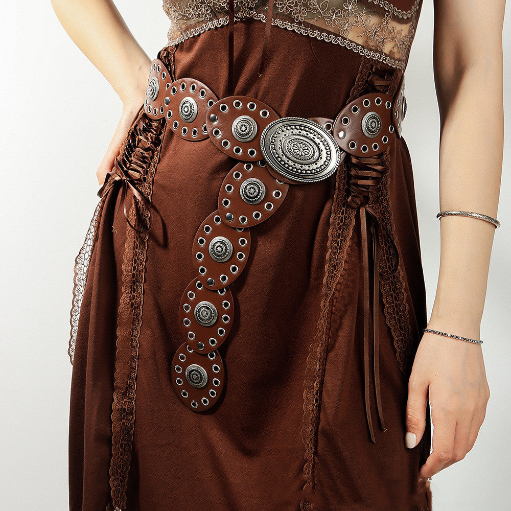 Retro Round-Medallion PU Belt for Women