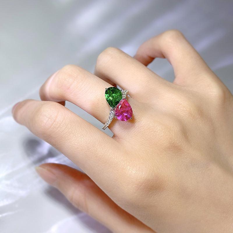 925 Silver Drop Shape High Carbon Diamond 79 Rhinestone Ring - Trendha