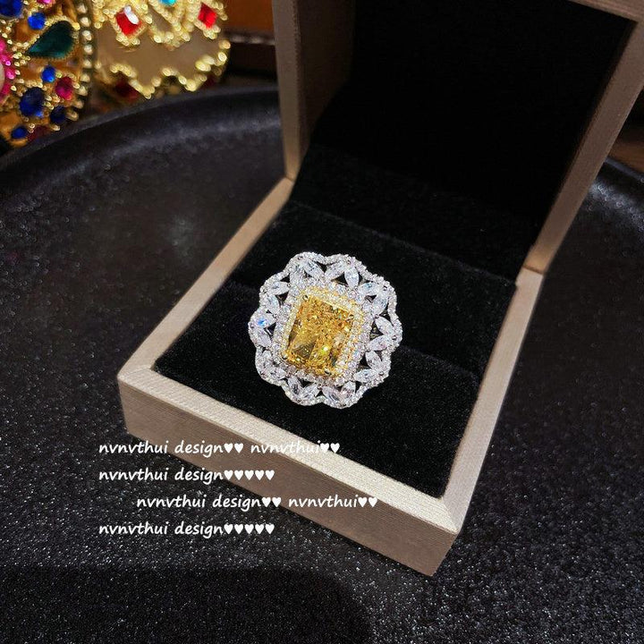 925 Silver Goose Yellow Gemstone Flower Ring - Trendha
