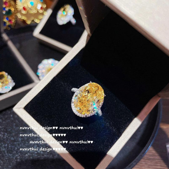 925 Silver Goose Yellow Gemstone Flower Ring - Trendha