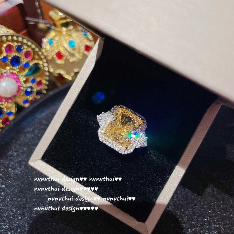 925 Silver Goose Yellow Gemstone Flower Ring - Trendha