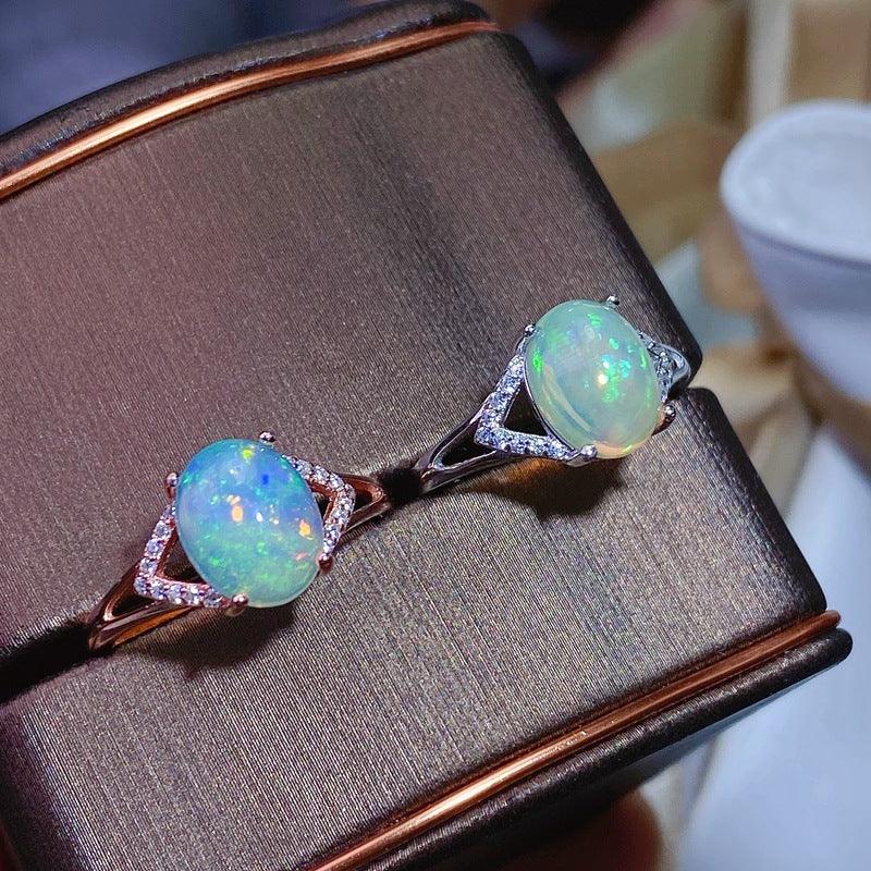 925 Silver Inlaid Natural Australian Opal Ring - Trendha