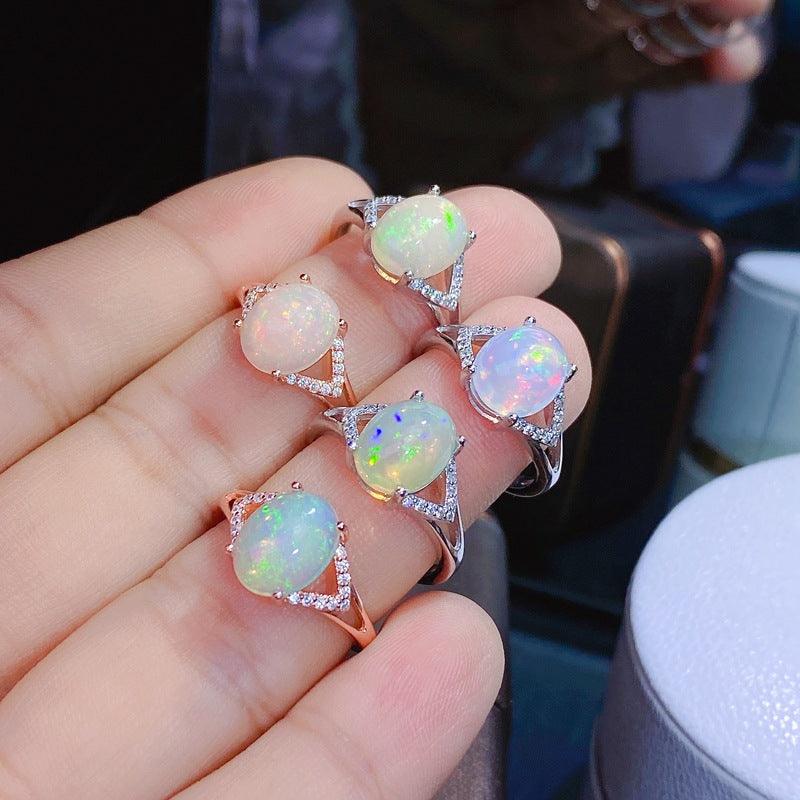 925 Silver Inlaid Natural Australian Opal Ring - Trendha