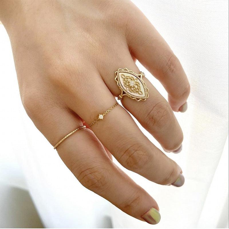 925 Silver Inlay Natural Dish Shell Zircon Ring For Women - Trendha