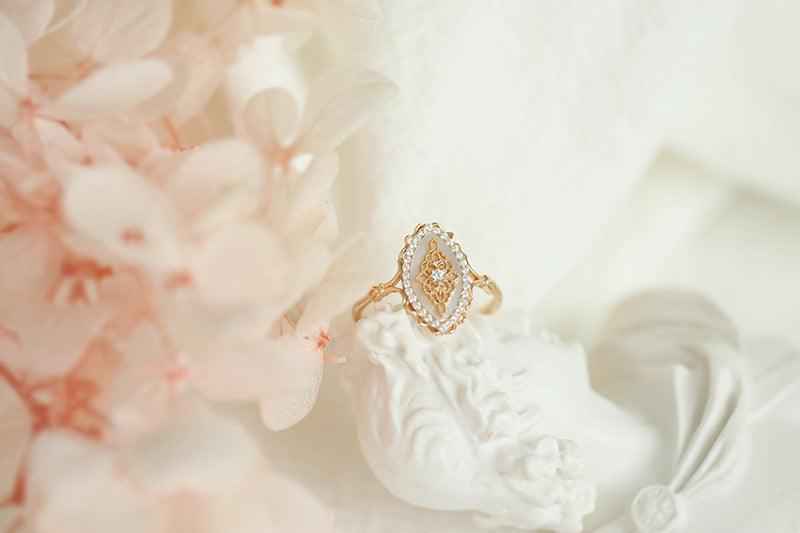 925 Silver Inlay Natural Dish Shell Zircon Ring For Women - Trendha