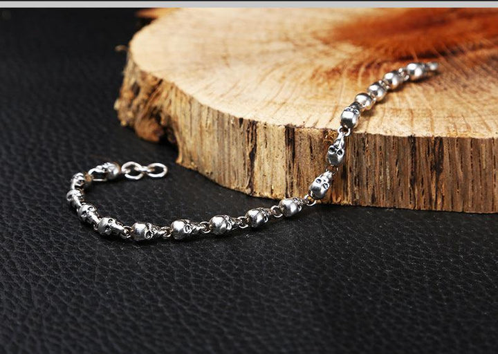 925 Sterling Silver Fashion Trendy Jewelry Vintage Thai Silver Skull Bracelet Personality Female Student Thin Chain - Trendha