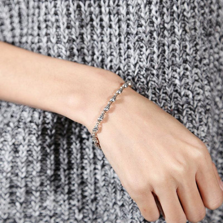 925 Sterling Silver Fashion Trendy Jewelry Vintage Thai Silver Skull Bracelet Personality Female Student Thin Chain - Trendha