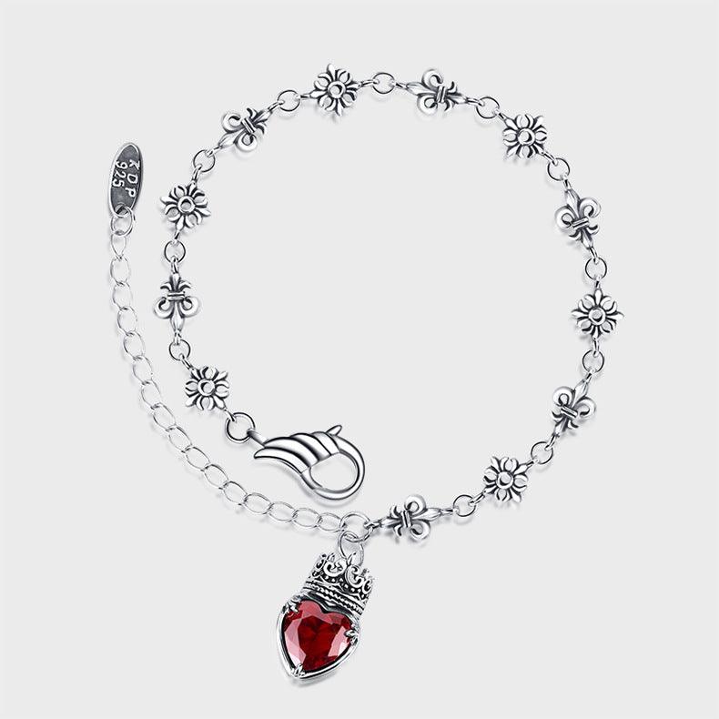 925 Sterling Silver Heavy Industry Crown Love Bracelet Retro Simple