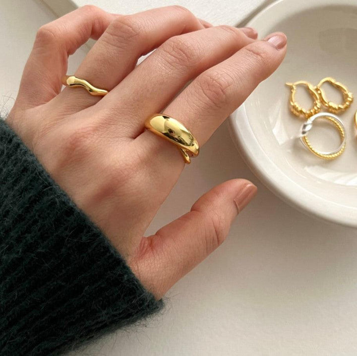 925 Sterling Silver Large Curved Ring - Trendha