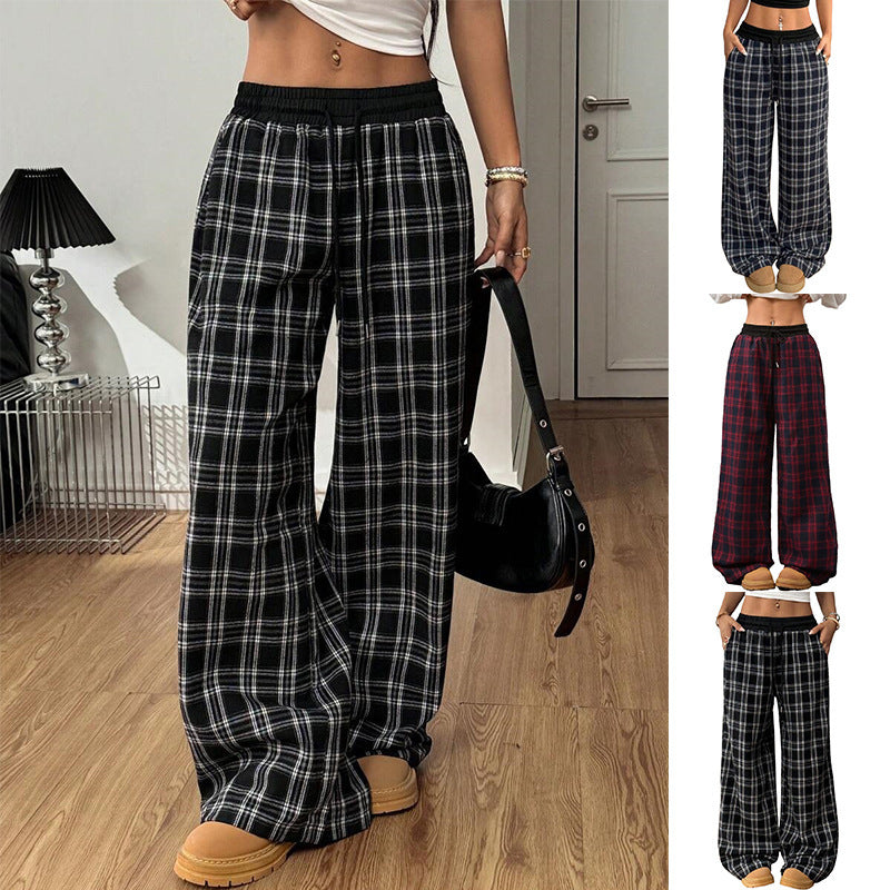 Retro Plaid Loose Casual Pants Fashion Sports Straight Pants