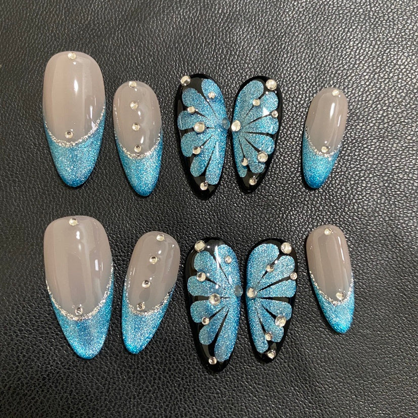 Blue Butterfly Press-On Nail Kit, 10 Pieces