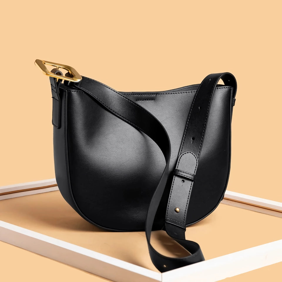 Vintage Cowhide Leather Shoulder Bag for Women - Stylish Crossbody Tote