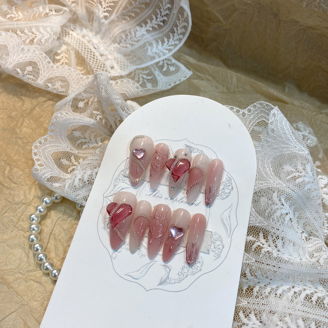 Pink Heart Press-On Nail Set