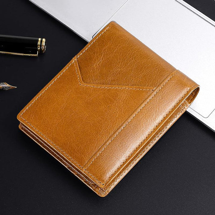 Anti-magnetic Theft Brush Retro Oil Leather Wallet Smooth Touch RFID Business Men Standard Wallet With Photo Window - Trendha