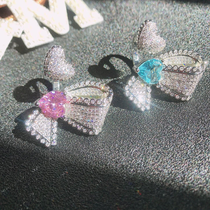 Asymmetrical Design Ring Micro - Studded Zirconium Butterfly Ring For Women - Trendha