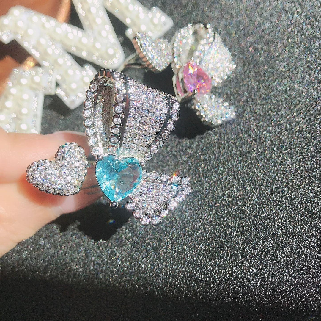 Asymmetrical Design Ring Micro - Studded Zirconium Butterfly Ring For Women - Trendha