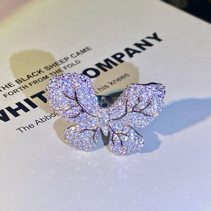 Atmospheric Diamond Temperament Female Group Inset Zircon Butterfly Opening Ring Jewelry - Trendha