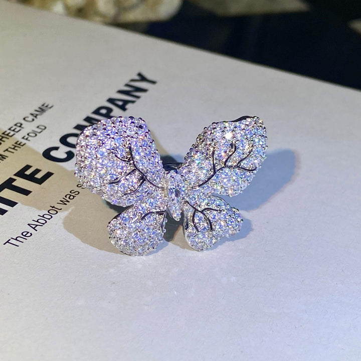 Atmospheric Diamond Temperament Female Group Inset Zircon Butterfly Opening Ring Jewelry - Trendha