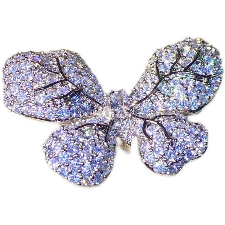 Atmospheric Diamond Temperament Female Group Inset Zircon Butterfly Opening Ring Jewelry - Trendha