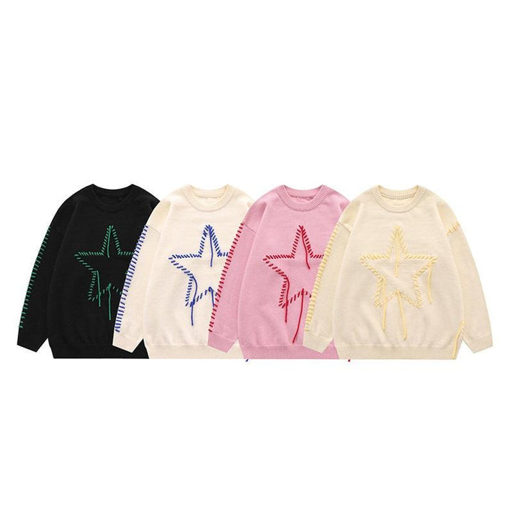 Autumn New Star Design Knitted Men's And Women's Round Neck Sweater - Trendha