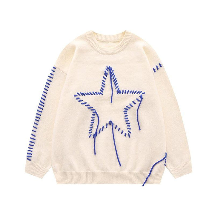 Autumn New Star Design Knitted Men's And Women's Round Neck Sweater - Trendha
