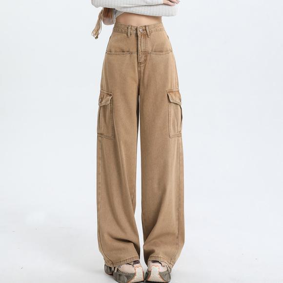 High Waist Baggy Jeans with Cargo Pockets