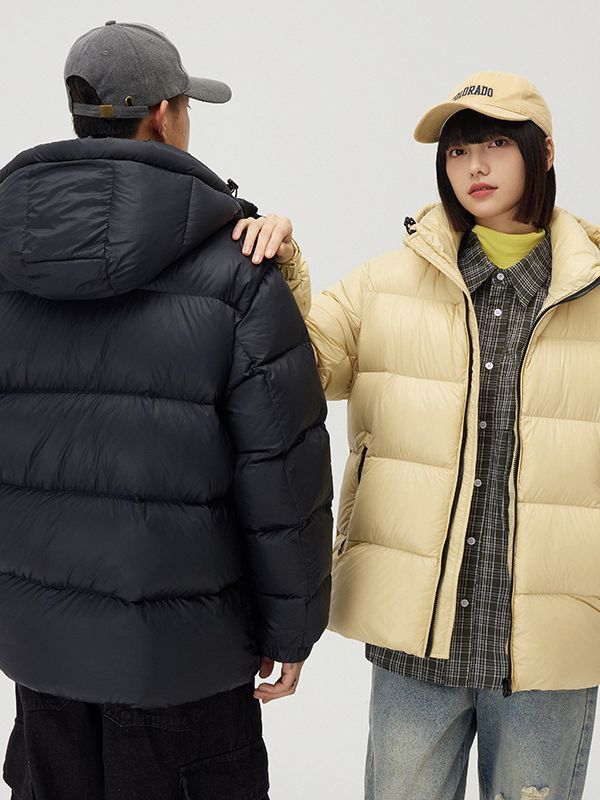Down Jacket Thickened Couple Winter New Windproof Coat Solid Color Hooded