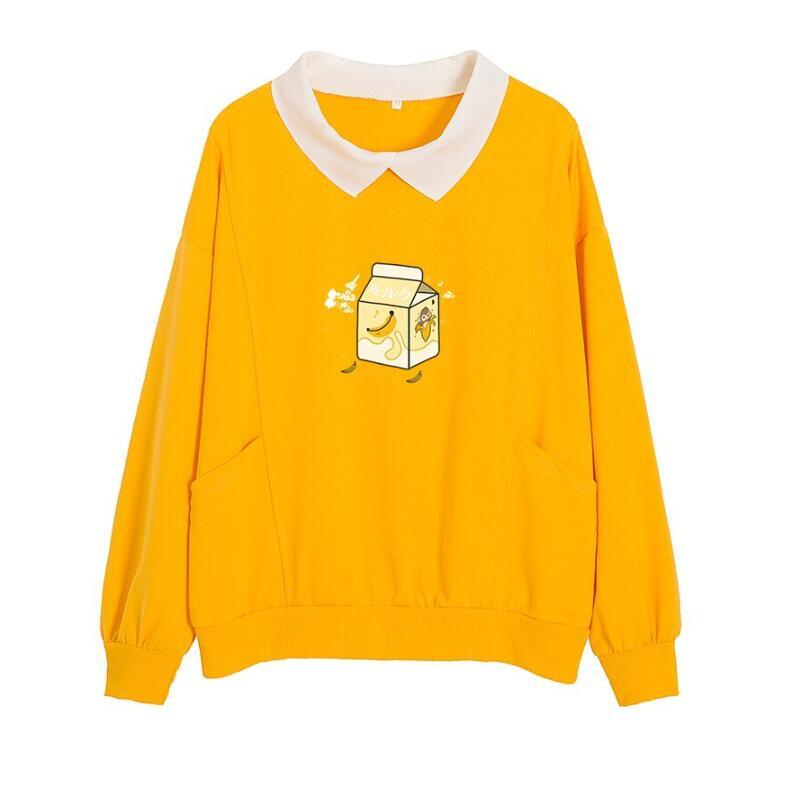 Banana Milk Cute Monkey Oversized Collar Pullover - Trendha