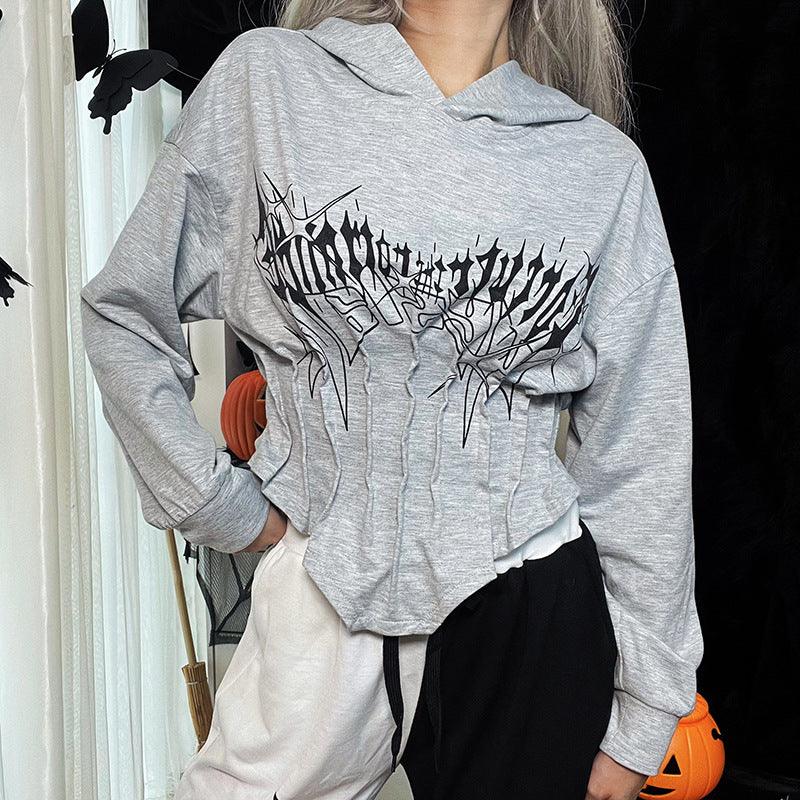 Belted Waist Slim Hooded Top T-shirt Female Autumn And Winter
