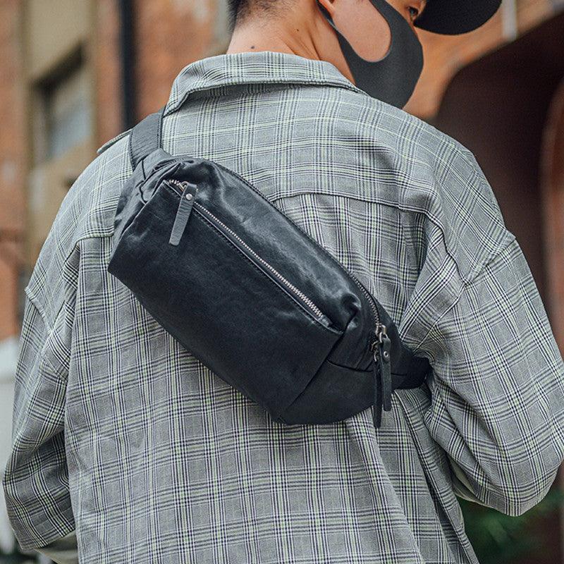 Black Casual Leather Men's Chest Bag - Trendha