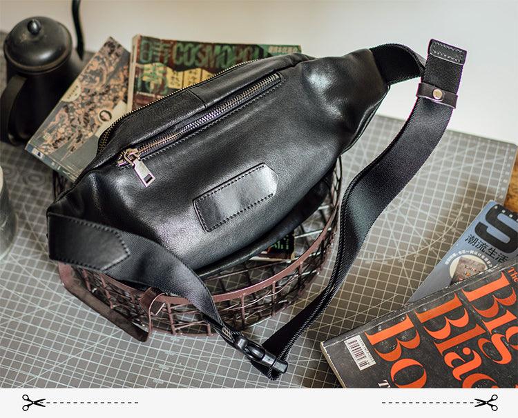 Black Casual Leather Men's Chest Bag - Trendha