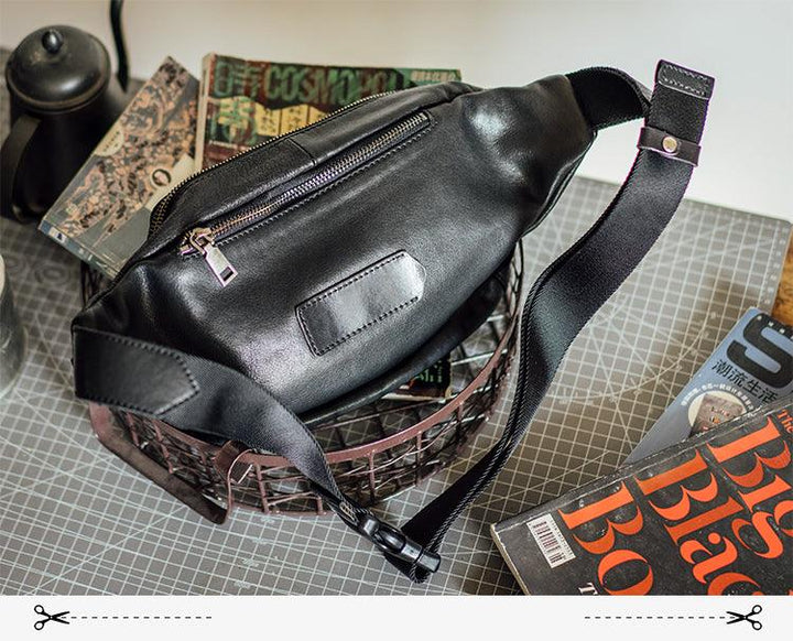 Black Casual Leather Men's Chest Bag - Trendha