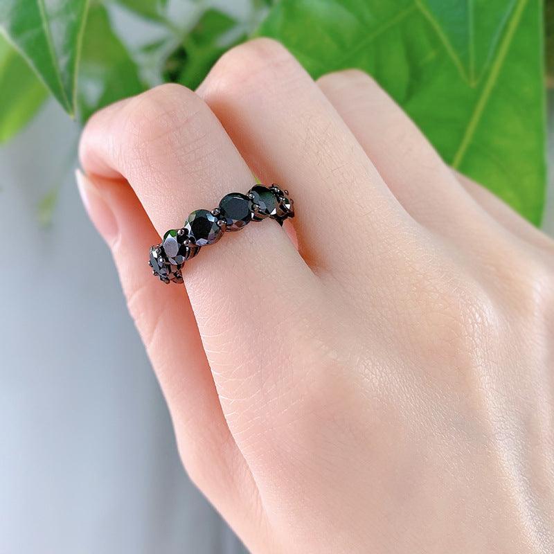 Black Round-Stone 925 Silver Ring